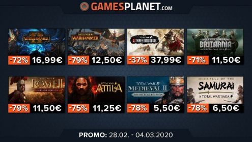 BON PLAN GAMESPLANET : Jusqu'à -79% sur les jeux Total War - Post de Gameblog Bons Plans