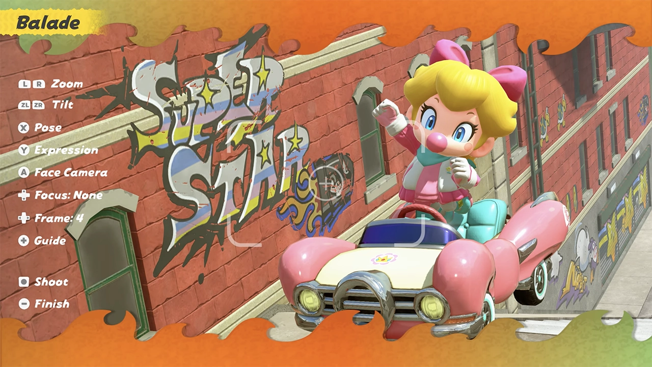 Utilisation du mode photo dans Mario Kart World. Utilisation du mode photo dans Mario Kart World.