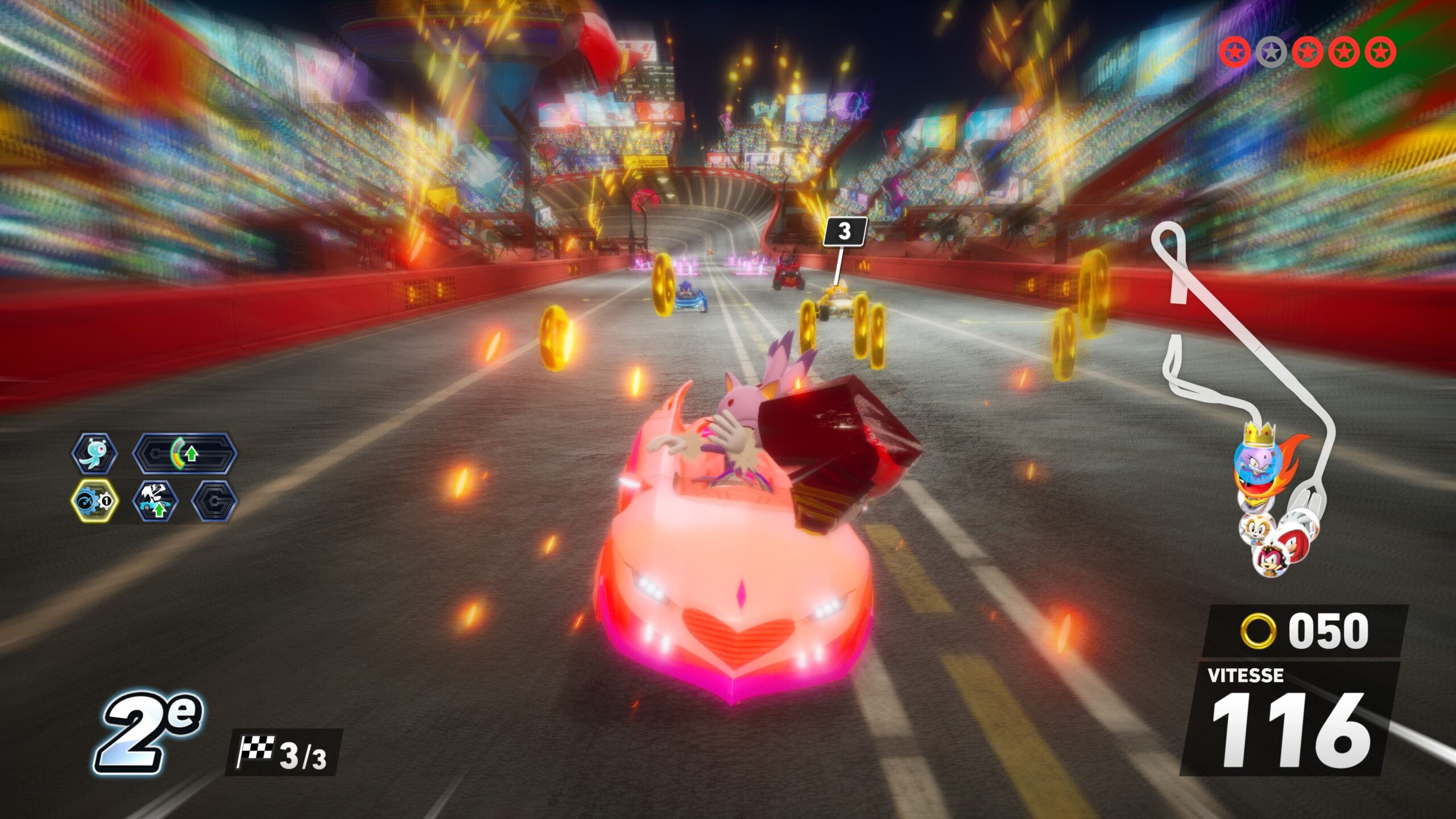 Sonic Racing CrossWorlds : Degats sur Blaze.