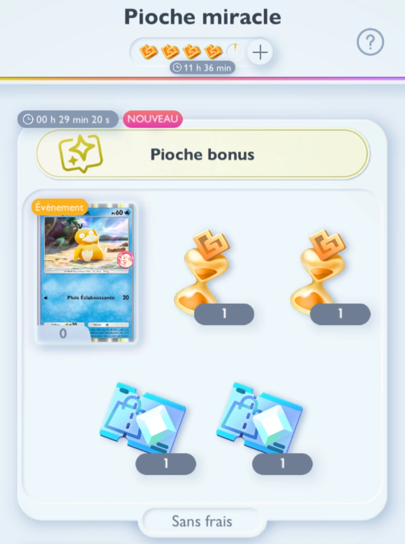 Pioche miracle Psykokwak dans Pokemon Pocket.