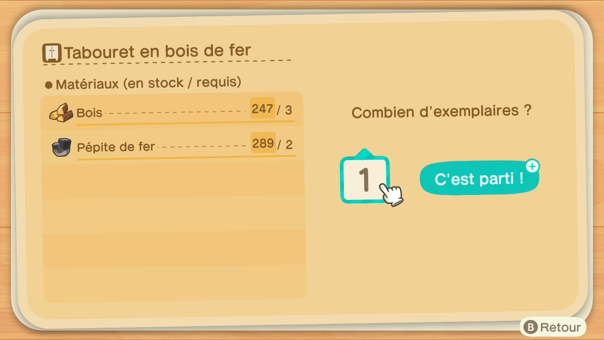 AperÃ§u du multi-craft depuis la mise Ã  jour d'Animal Crossing New Horizons.