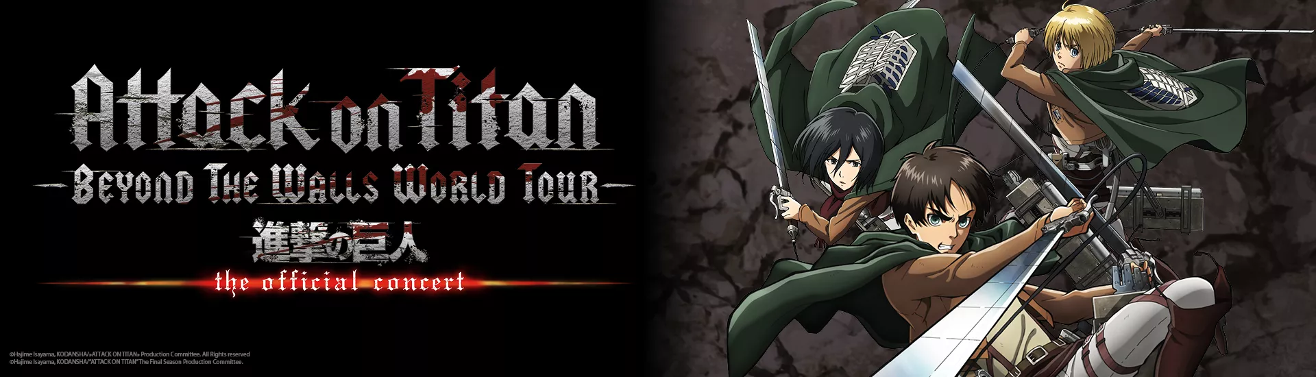 Visuel de la tournÃ©e Attack on Titan Beyond the Walls World Tour 2026.