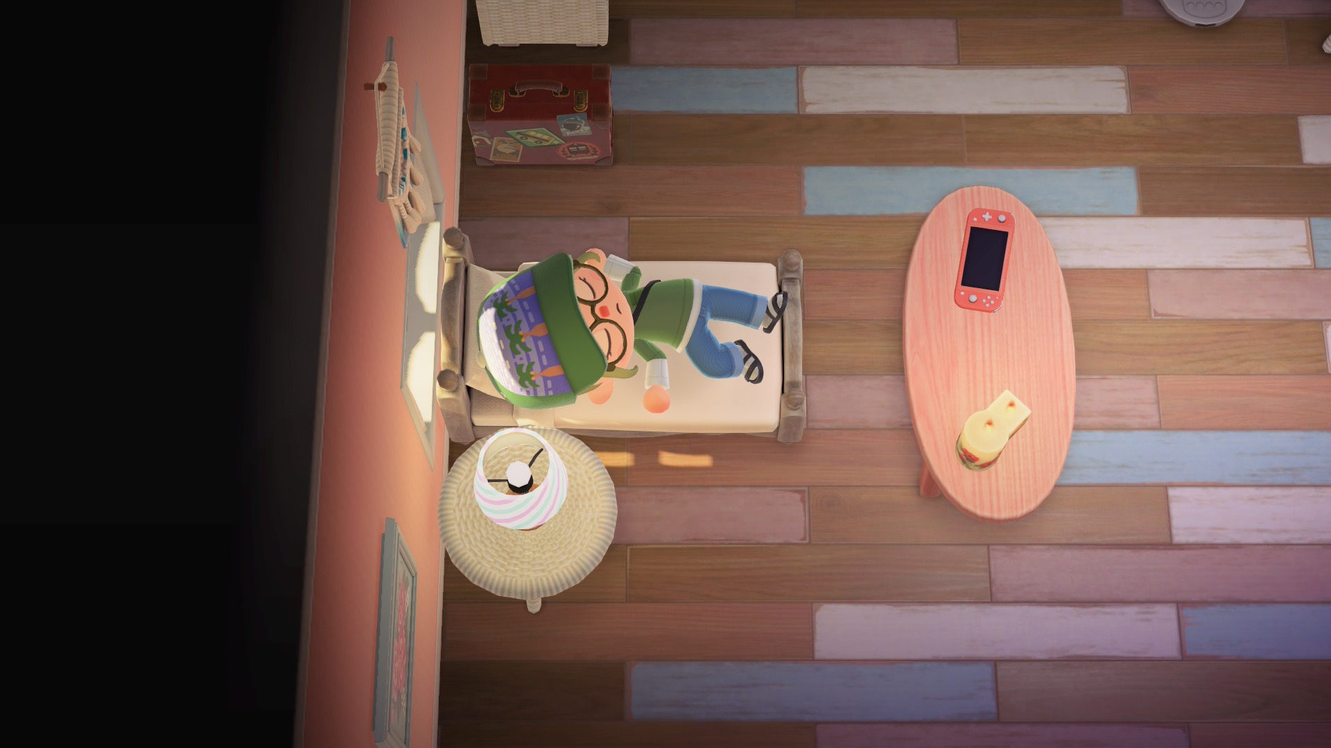 Personnage qui rêvasse dans son lit sur Animal Crossing New Horizons 3.0. Personnage qui rêvasse dans son lit sur Animal Crossing New Horizons 3.0.