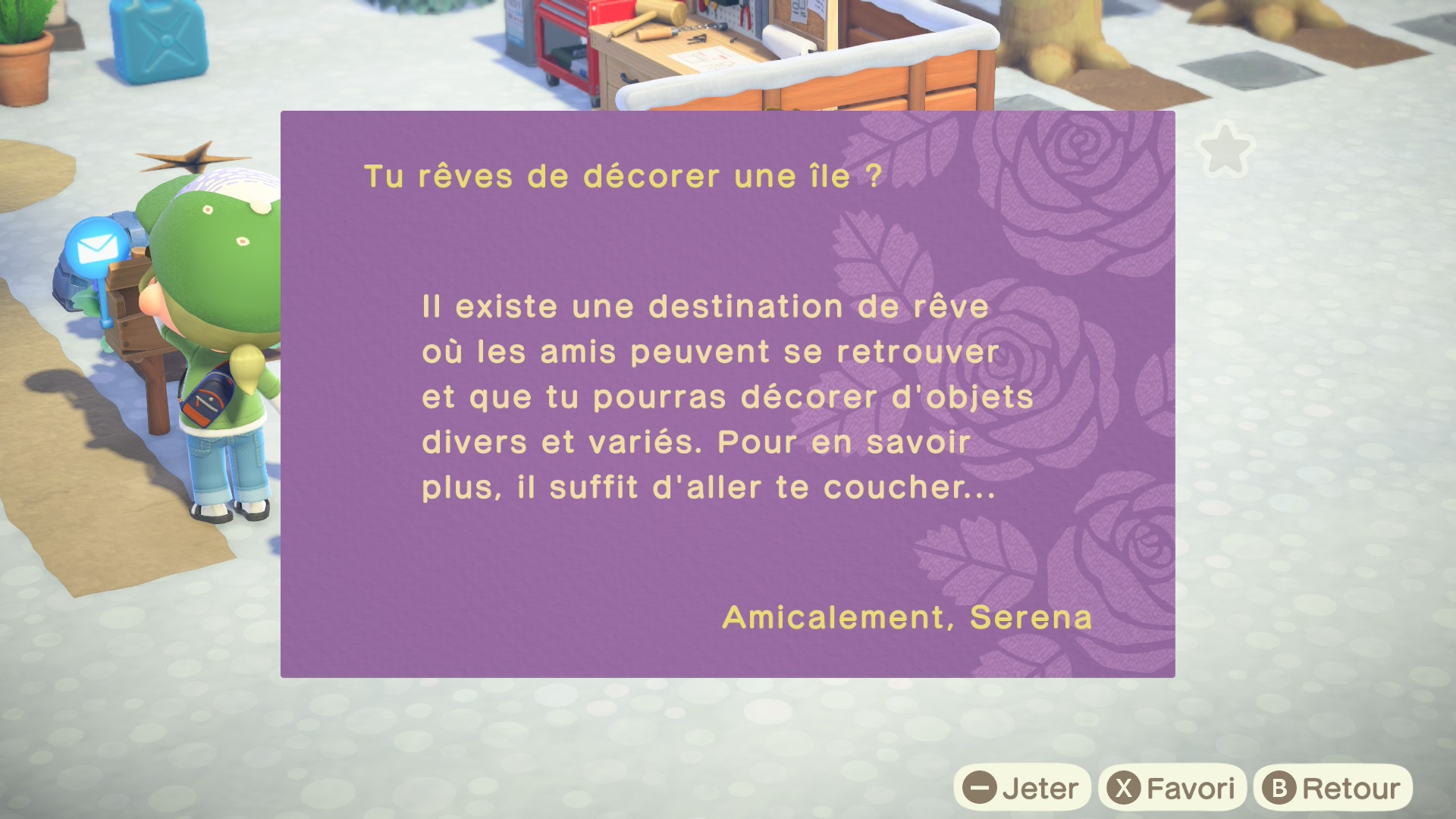 La lettre reÃ§ue de Serena comme invitation Ã  la rÃªver'Ã®le.