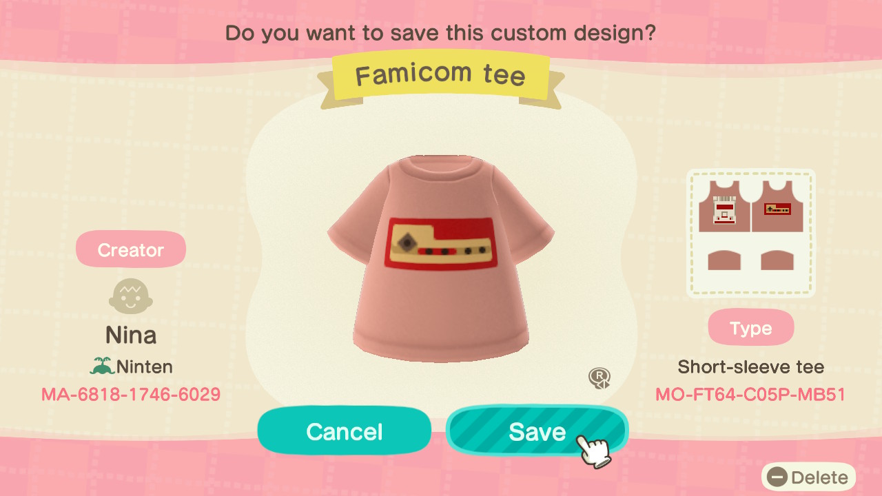 Motif Famicom tee pour Animal Crossing New Horizons.