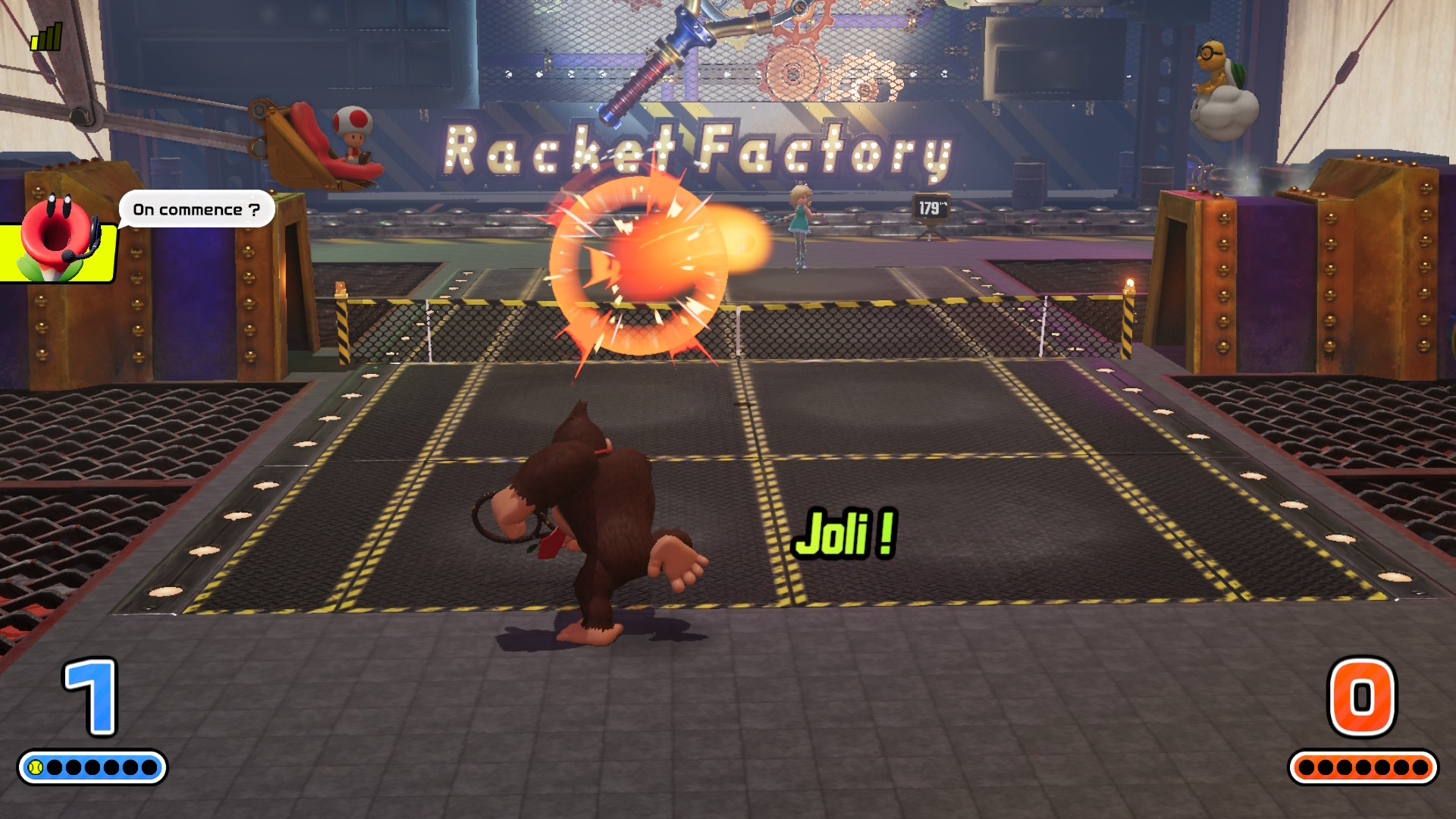 Match opposant Donkey Kong Ã  Harmonie dans Mario Tennis Fever.