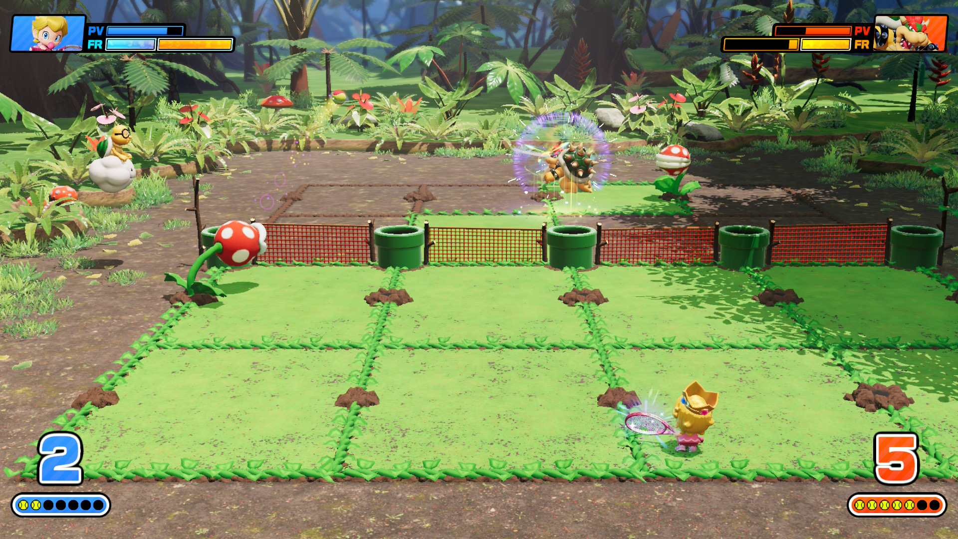 Mini-jeu avec les plantes Piranha dans Mario Tennis Fever. Mini-jeu avec les plantes Piranha dans Mario Tennis Fever.