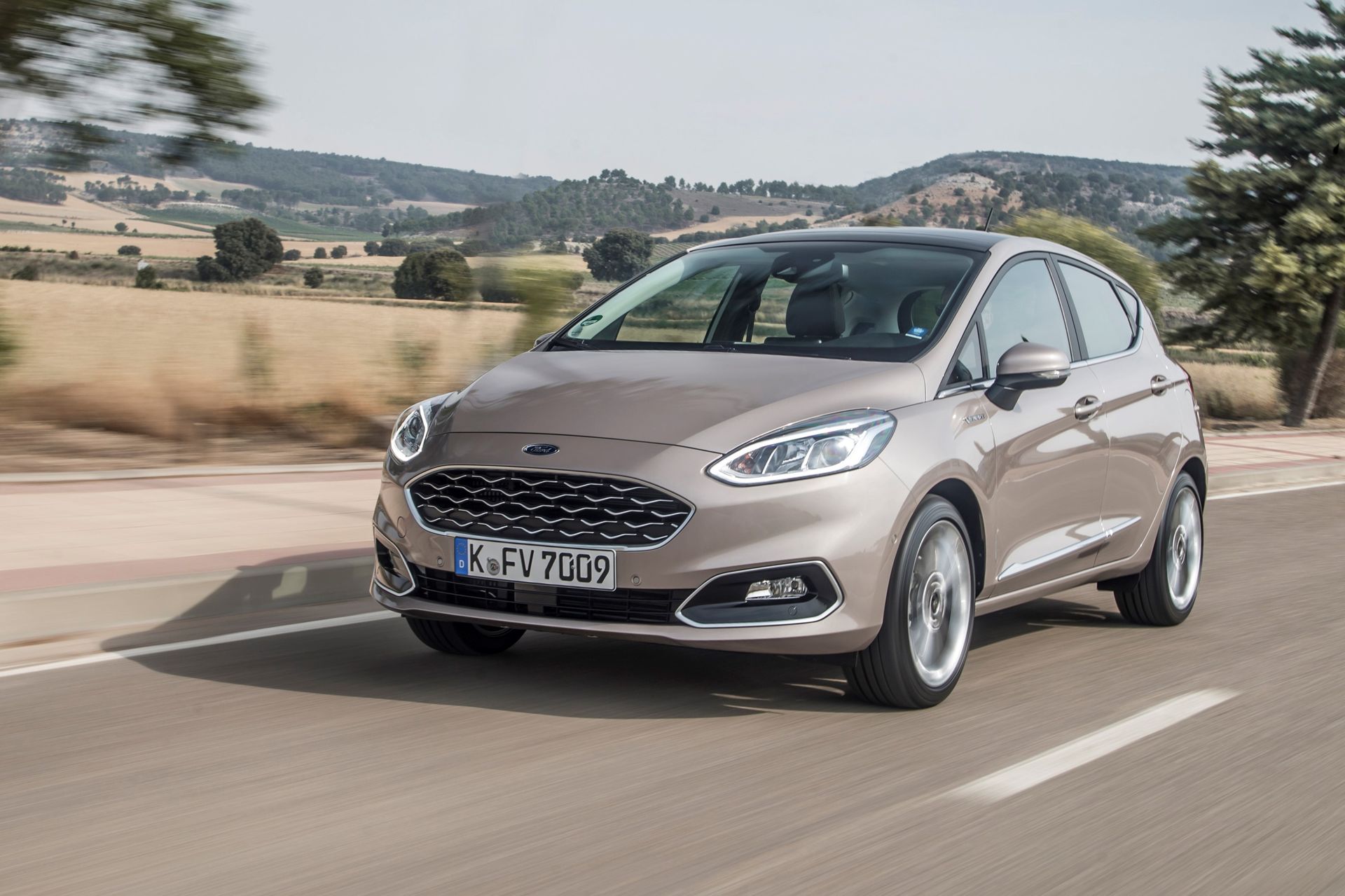Une Ford Fiesta finition Vignale gris de 2018.