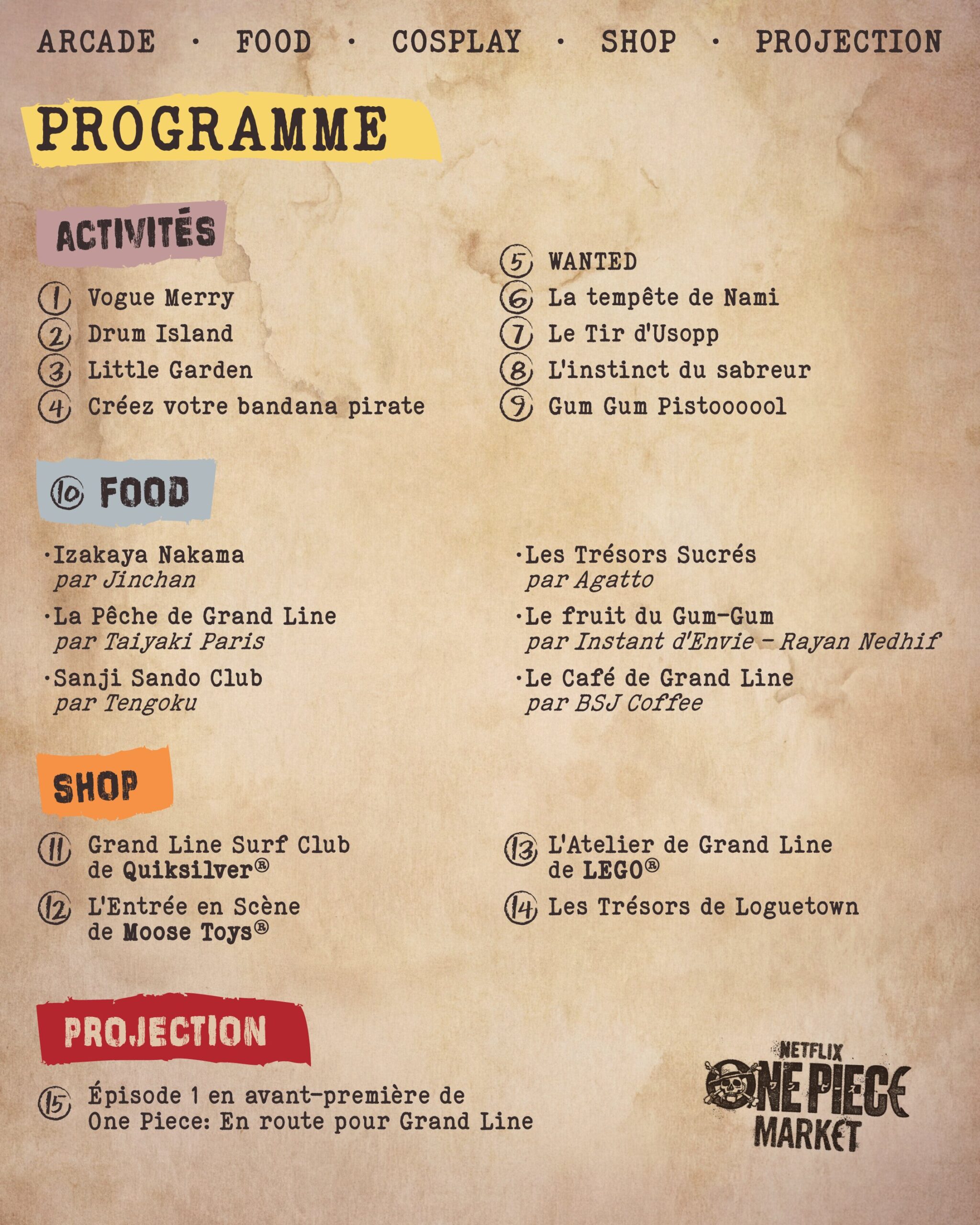 Programme du One Piece Market de février 2026. Programme du One Piece Market de février 2026.