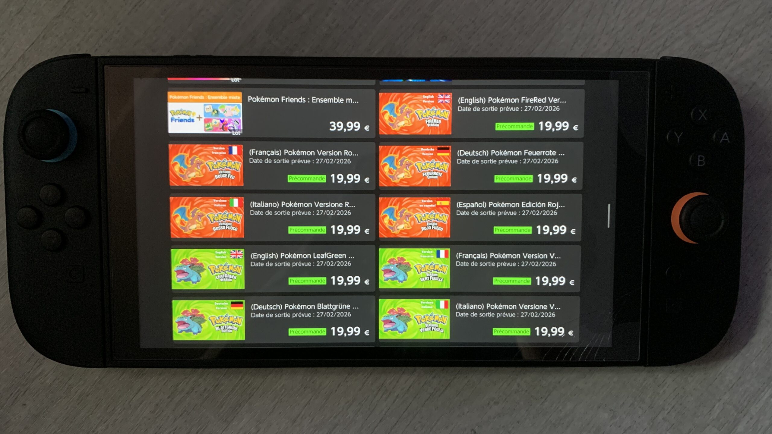 Les jeux Pokemon Rouge Feu et Vert Feuille listÃ©s sur le Nintendo eShop de la Switch 2.