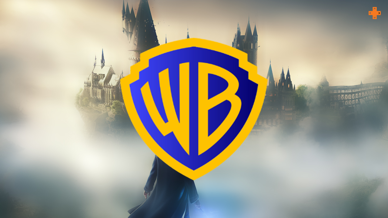 Logo Warner Bros et key art de Hogwarts Legacy.