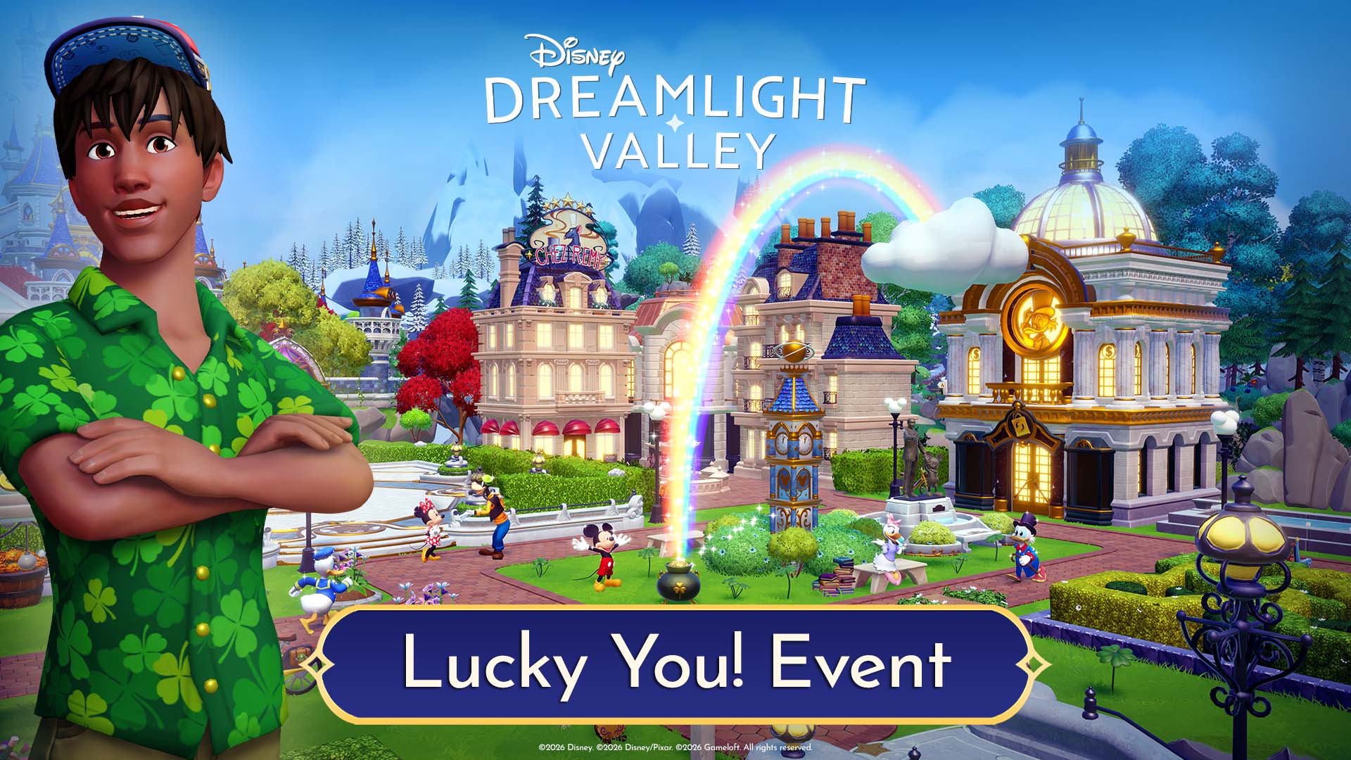 Artwork de l'évenement Lucky You de Disney Dreamlight Valley. Artwork de l'évenement Lucky You de Disney Dreamlight Valley.