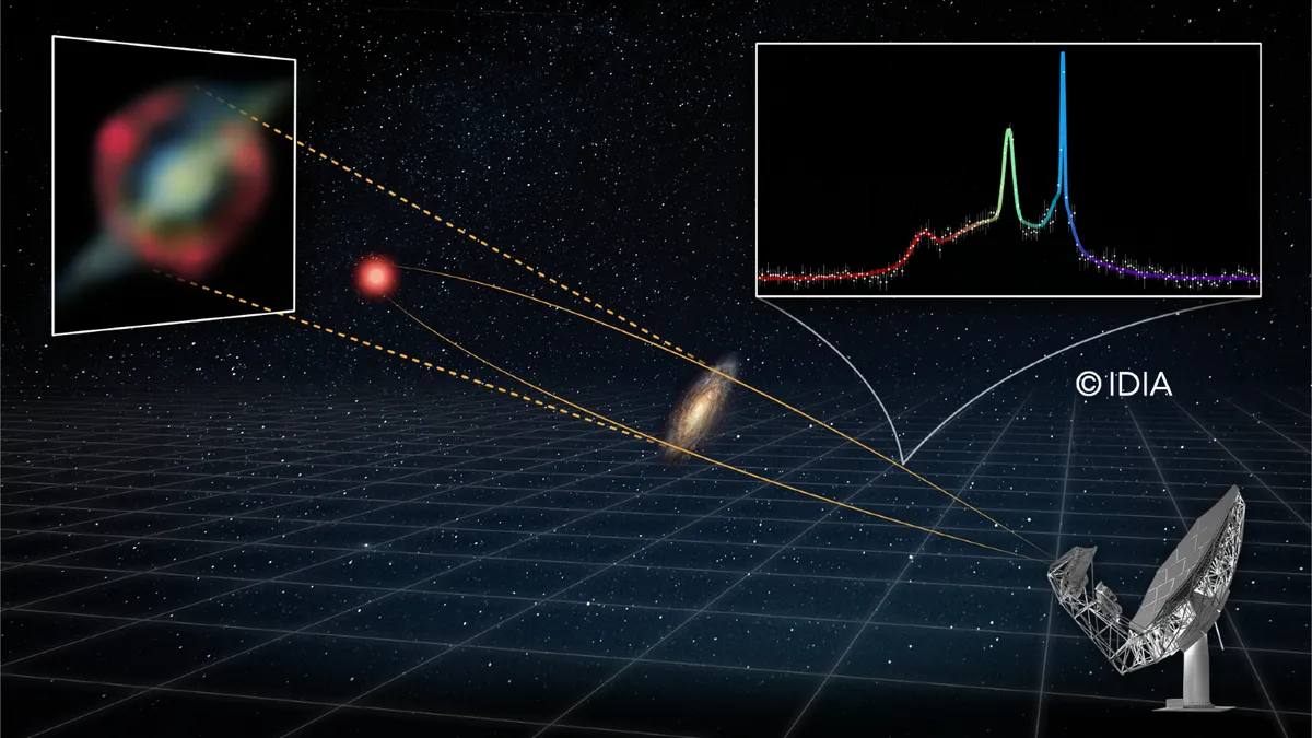 Schéma du méga-laser et de la lentille gravitationnelle. Schéma du méga-laser et de la lentille gravitationnelle.