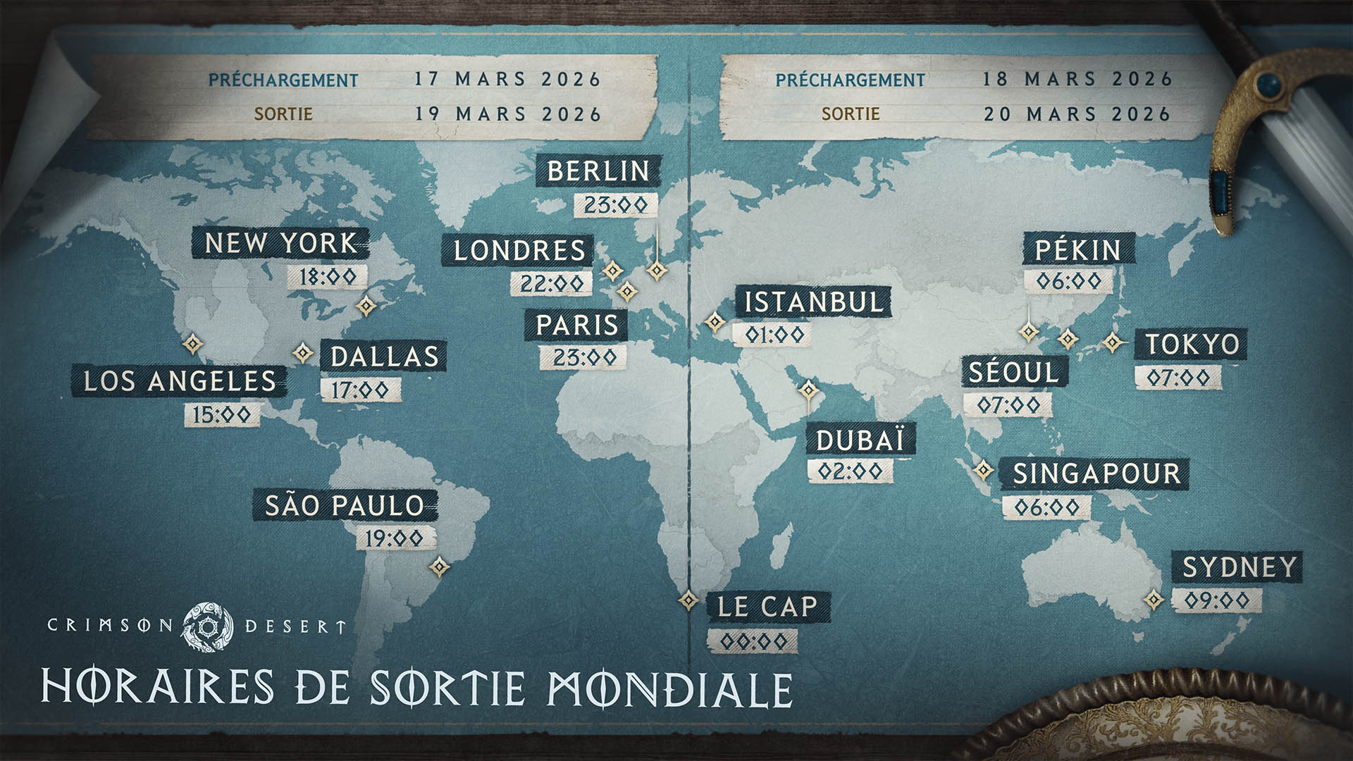 Horaires de sortie mondiale de Crimson Desert. Horaires de sortie mondiale de Crimson Desert.