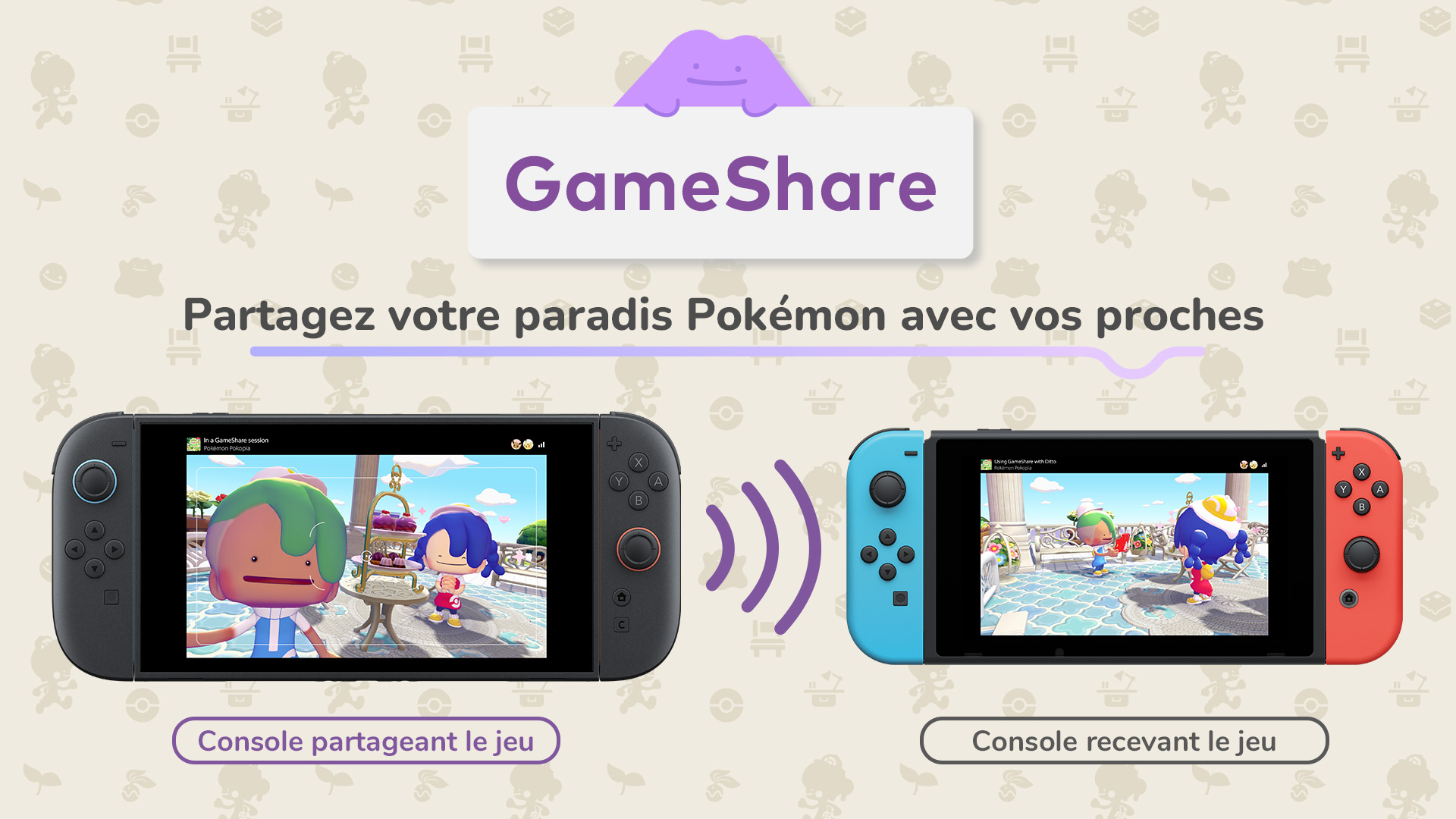 Pokemon Pokopia en GameShare entre Nintendo Switch 2 et la premiÃ¨re Switch.