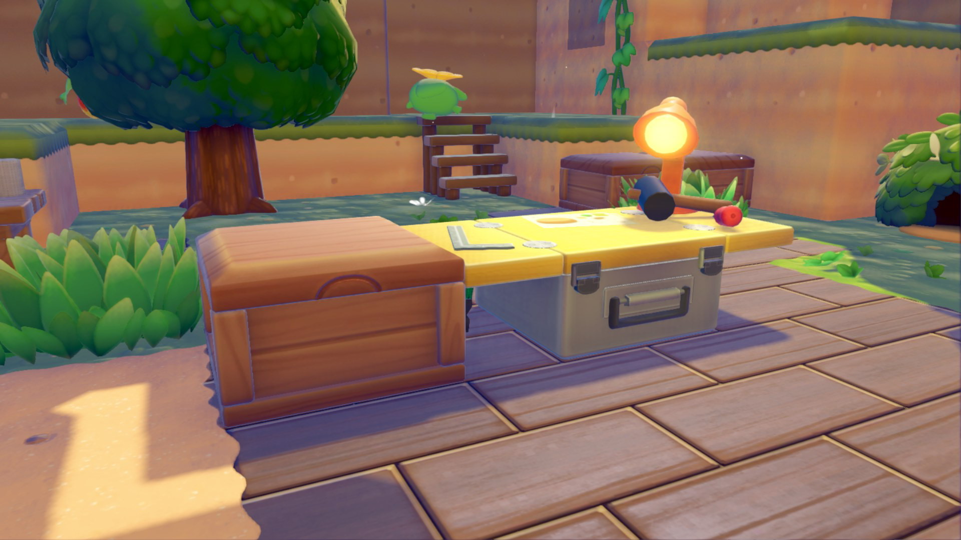 Un Ã©tabli et un coffre de rangement dans Pokemon Pokopia.