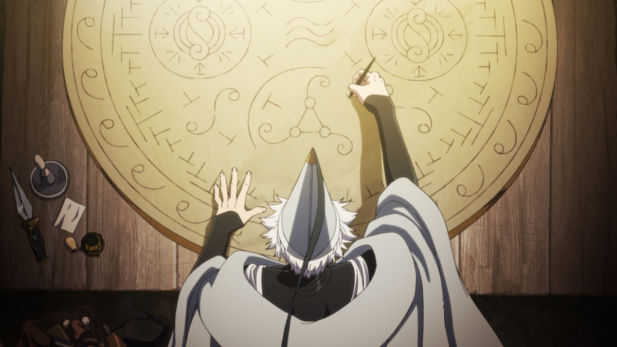 Kieffrey trace un sort dans le premier épisode de L'Atelier des sorciers. Kieffrey trace un sort dans le premier épisode de L'Atelier des sorciers.