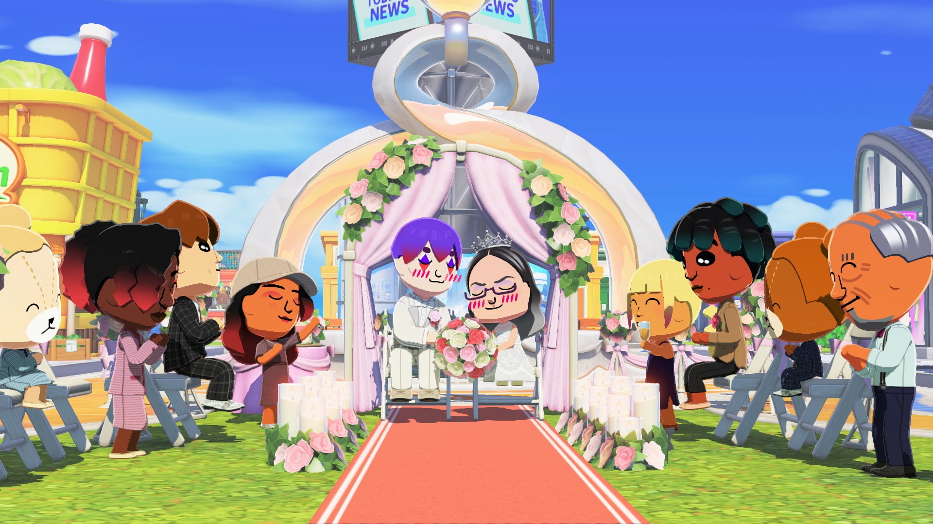 Scène de mariage dans tomodachi life sur Nintendo Switch. Scène de mariage dans tomodachi life sur Nintendo Switch.