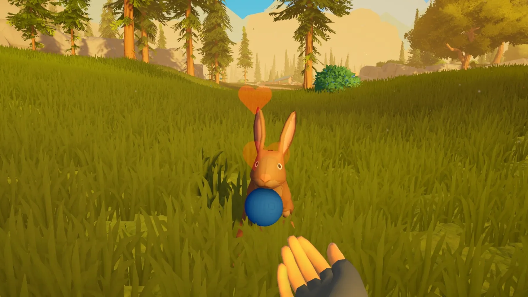 On donne une baie à un lapin dans Outbound. On donne une baie à un lapin dans Outbound.
