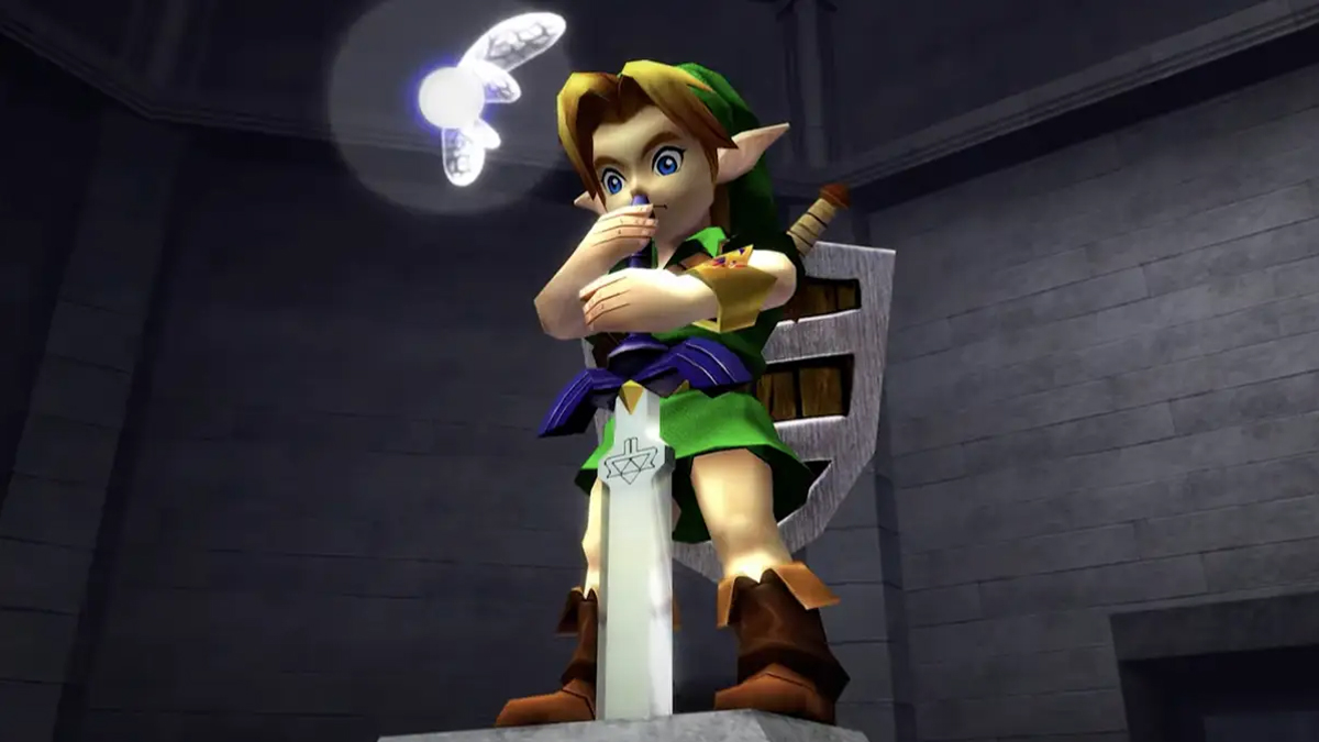 ScÃ¨ne de Zelda Ocarina of Time oÃ¹ Link trouve la mastersword.