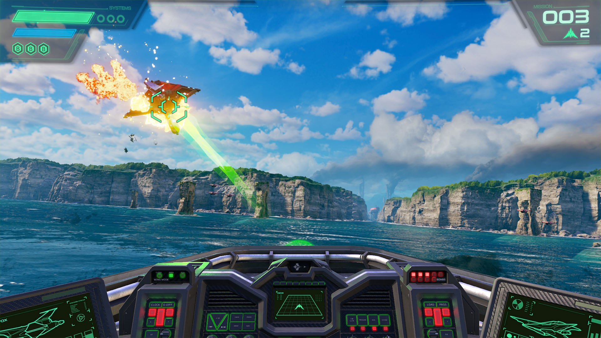 Star Fox propose une vue du cockpit. Star Fox propose une vue du cockpit.