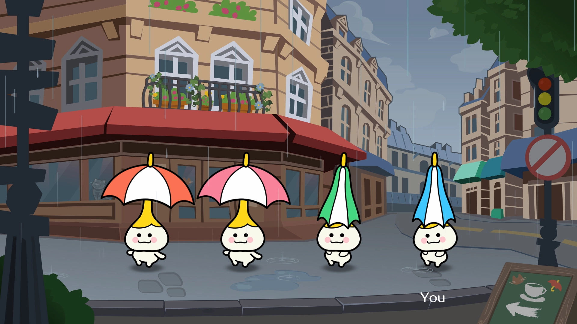 Mini-jeu des parapluies dans Rhythm Paradise Groove.