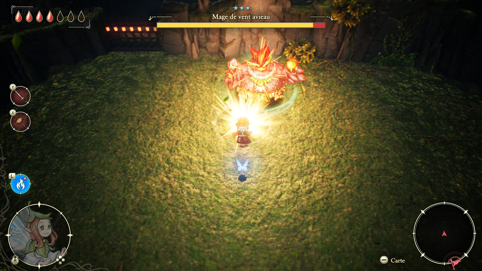 The Adventures of Elliot et le combat de boss contre le mage de vent avieau.