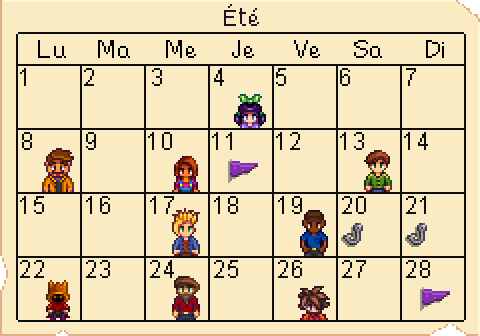 Calendrier d'Ã©tÃ© de stardew valley.