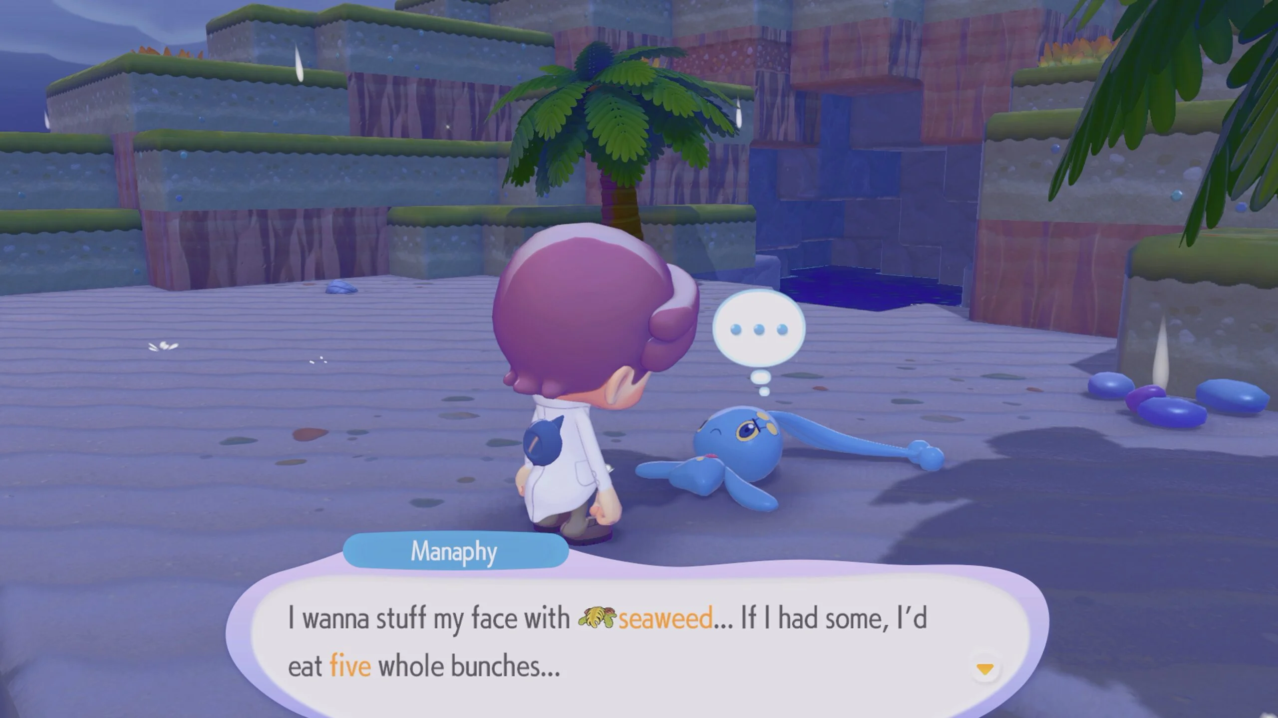 Manaphy récalme 5 algues dans Pokemon Pokopia. Manaphy récalme 5 algues dans Pokemon Pokopia.