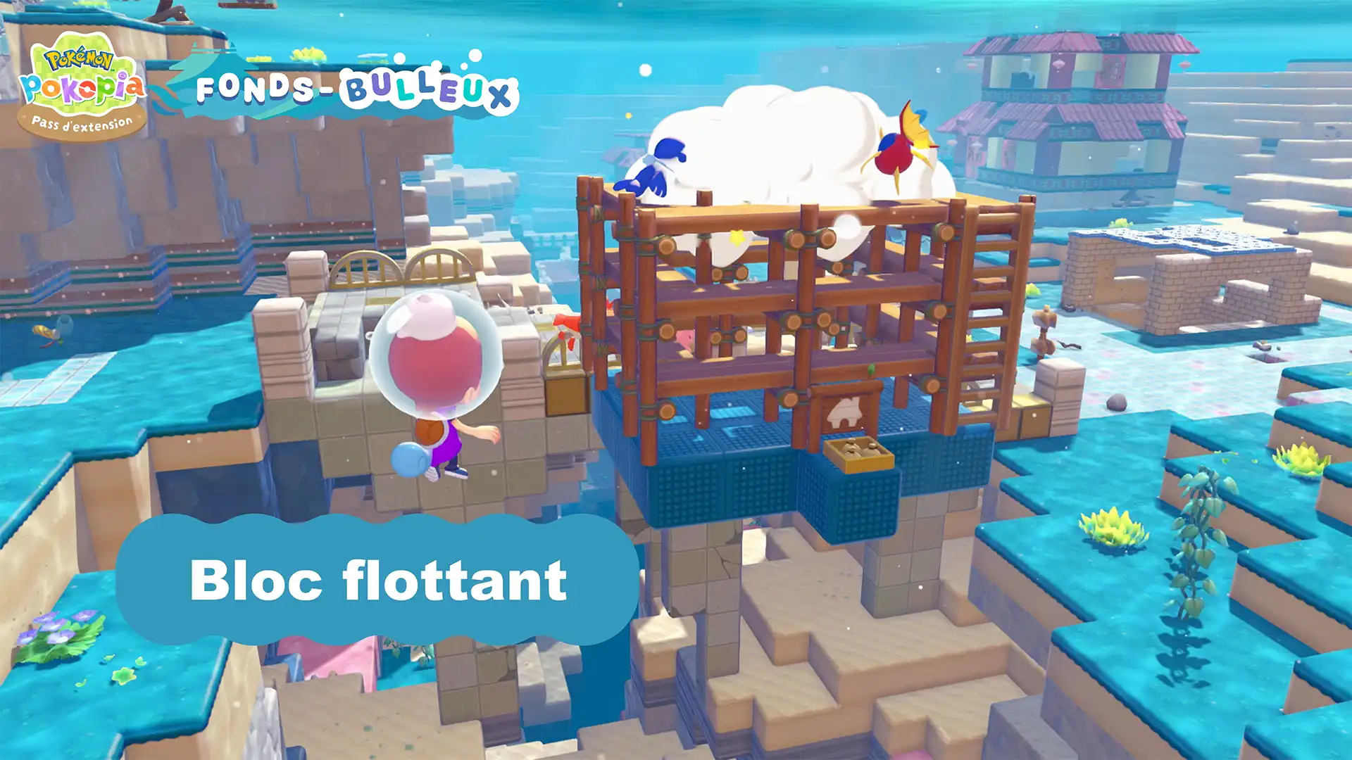Construction sur des blocs flottants dans Pokopia.