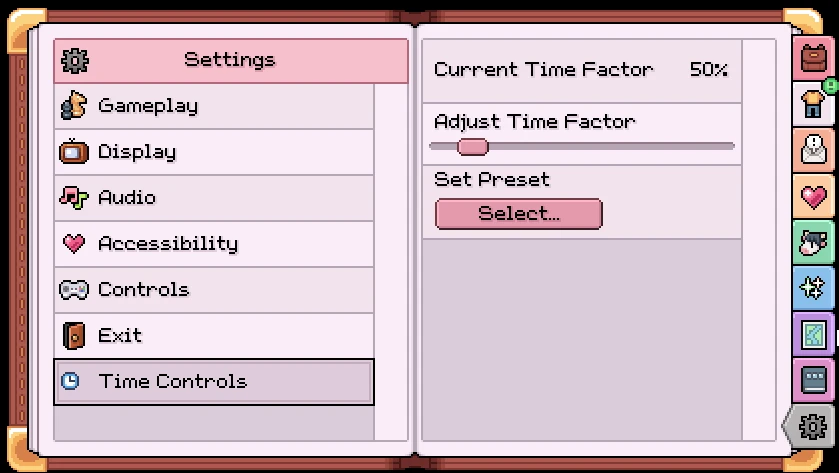 Fields of Mistria a un mod Advanced Time Controls.