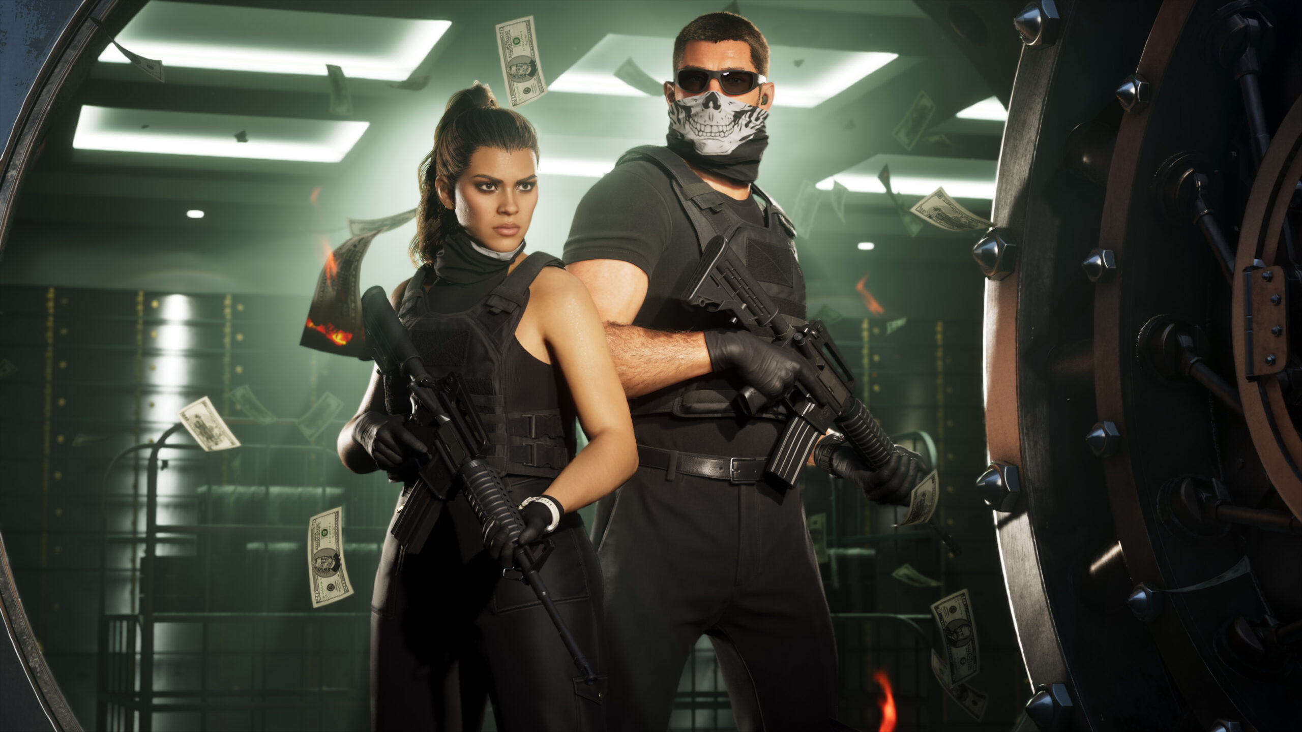 Jason et Lucia braquent un coffre de banque dans GTA 6. Jason et Lucia braquent un coffre de banque dans GTA 6.