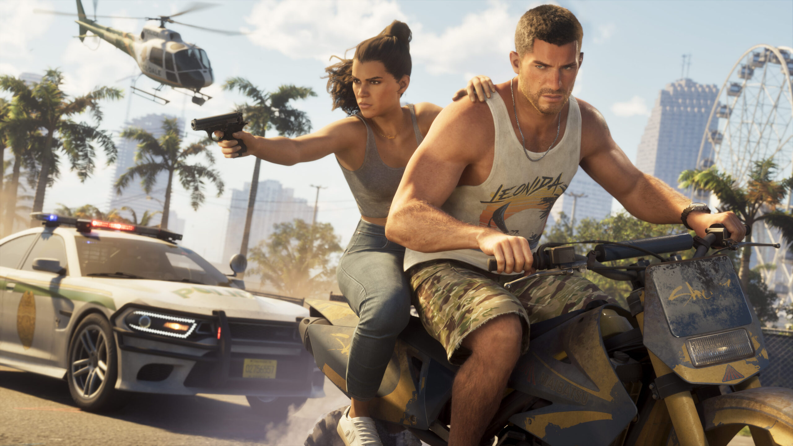 Jason et Lucia en pleine course-poursuite avec la police dans GTA 6. Jason et Lucia en pleine course-poursuite avec la police dans GTA 6.