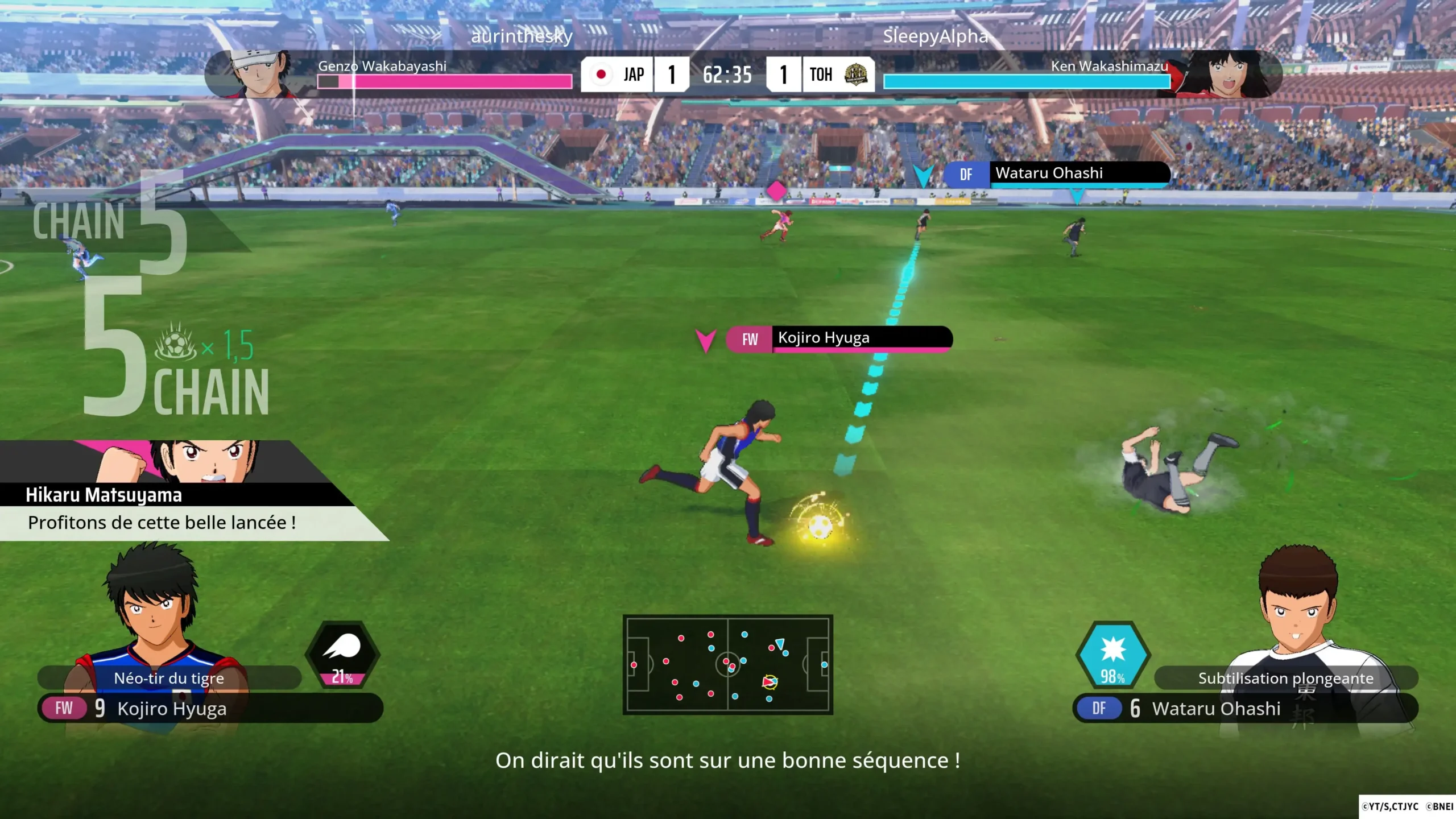 Gameplay d'un match de Captain Tsubasa 2 World Fighters. Gameplay d'un match de Captain Tsubasa 2 World Fighters.