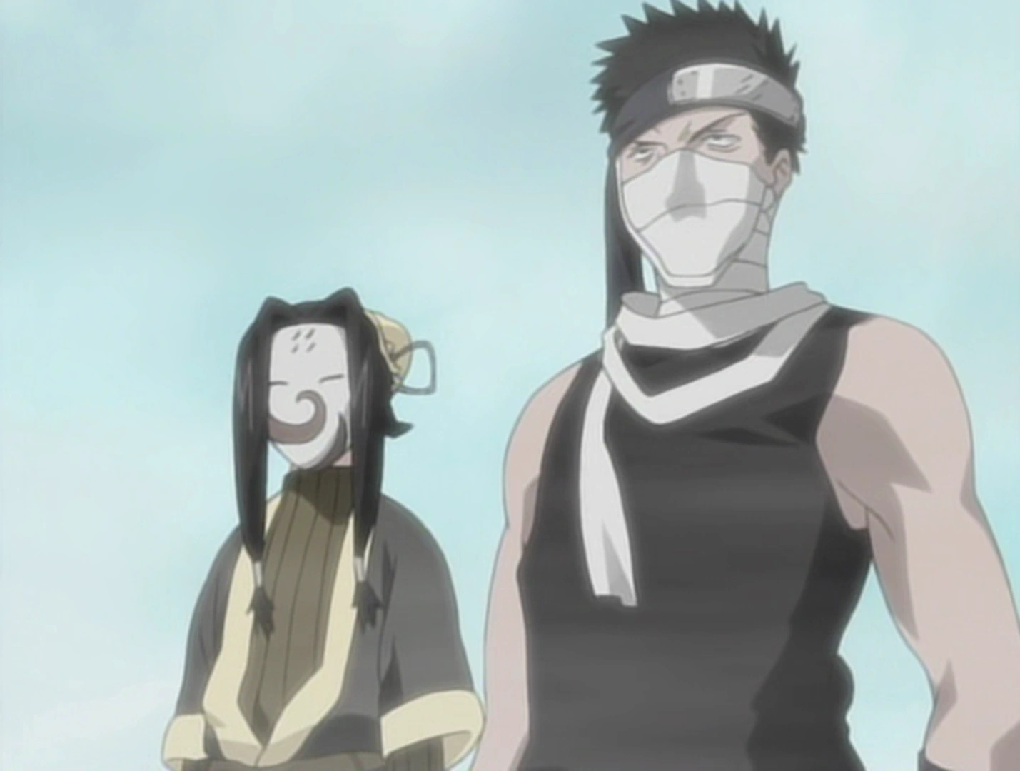 Dans Naruto, Zabuza et Haku dans l'arc du pays des vagues. Dans Naruto, Zabuza et Haku dans l'arc du pays des vagues.