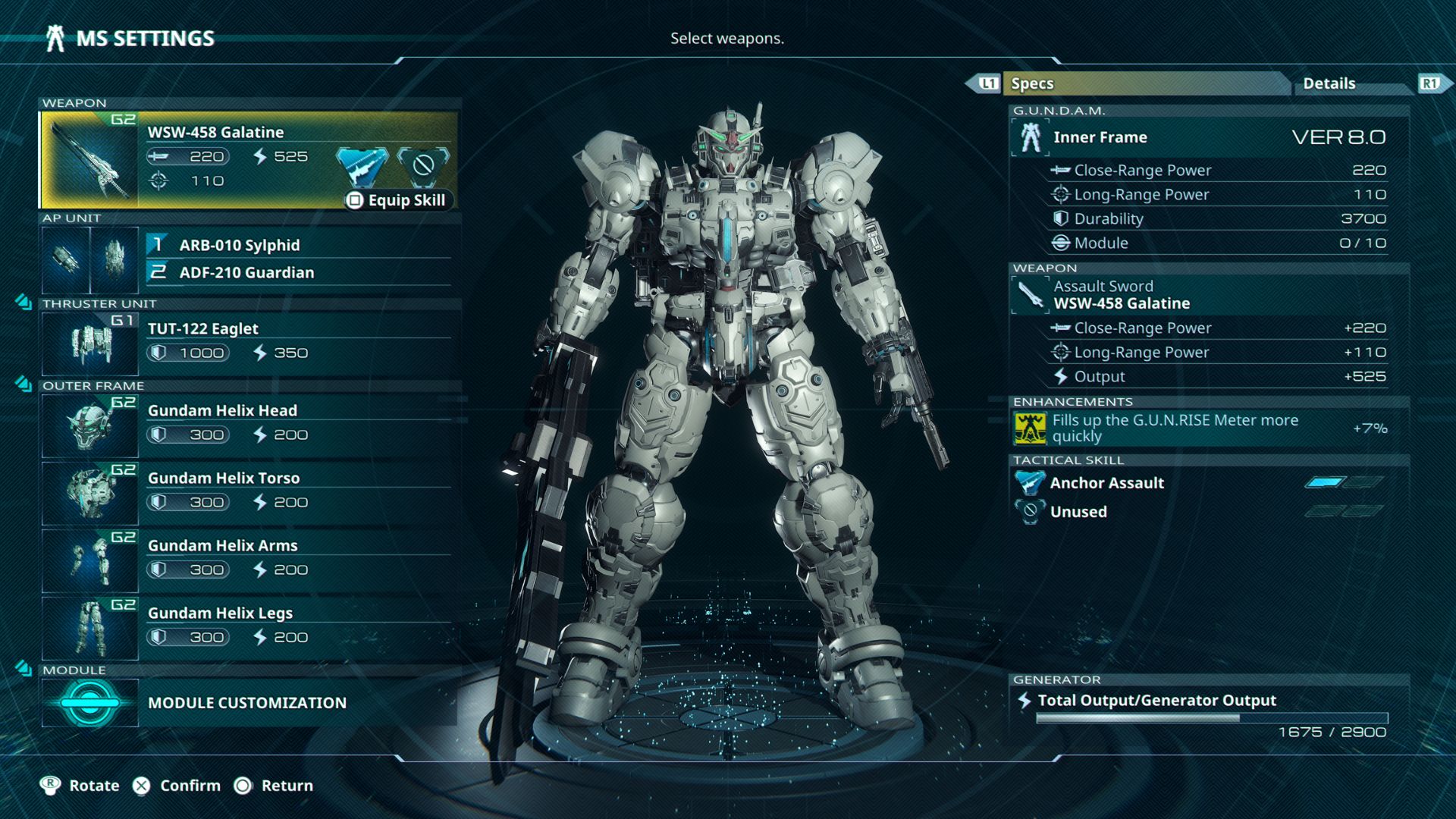 Gundam Rogue Orbit propose une large personnalisation du mobile suit.