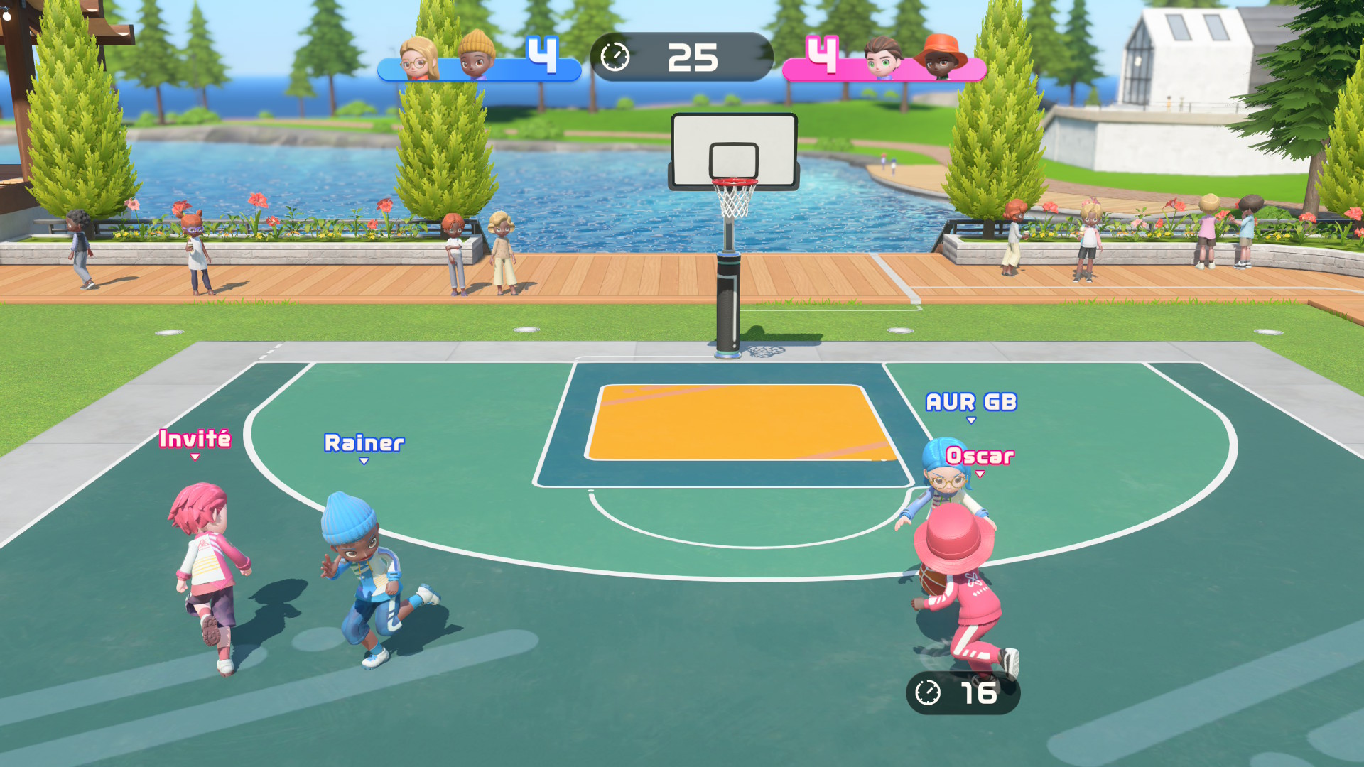 Nintendo Switch Sports Resort vous fait jouer au basket.