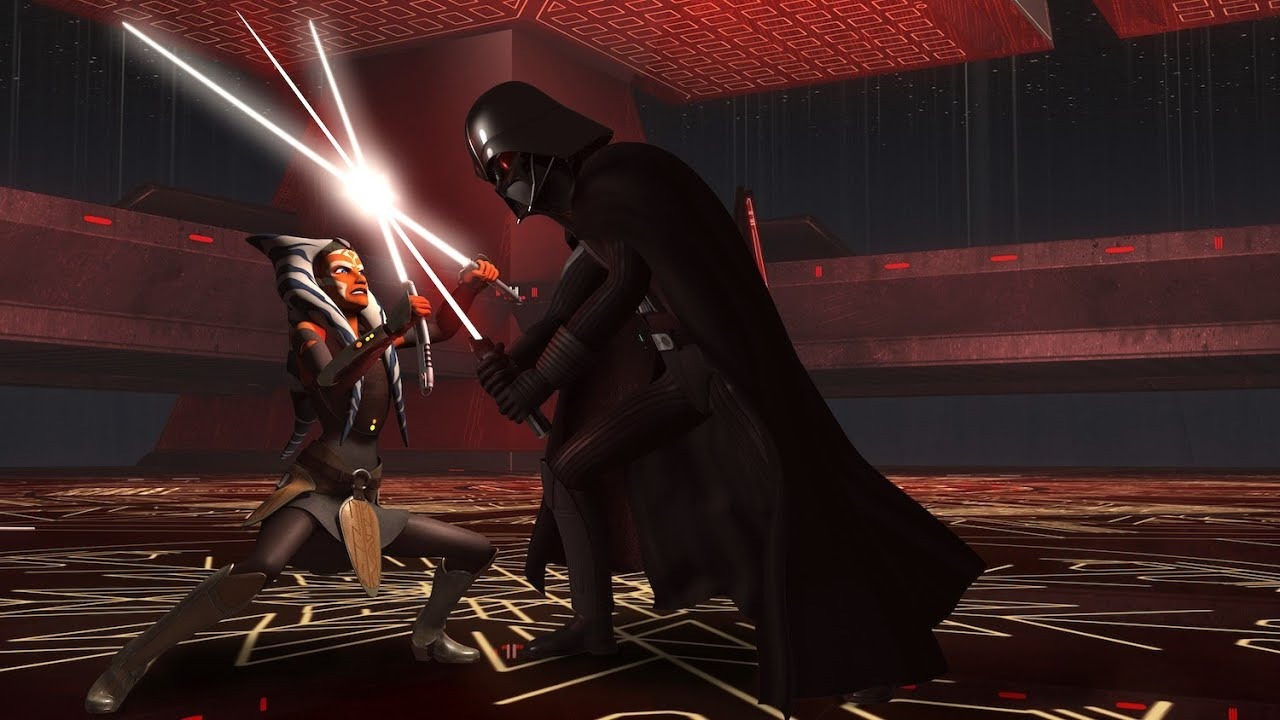 Image de la sÃ©rie Rebels avec Ahsoka et Dark Vador.