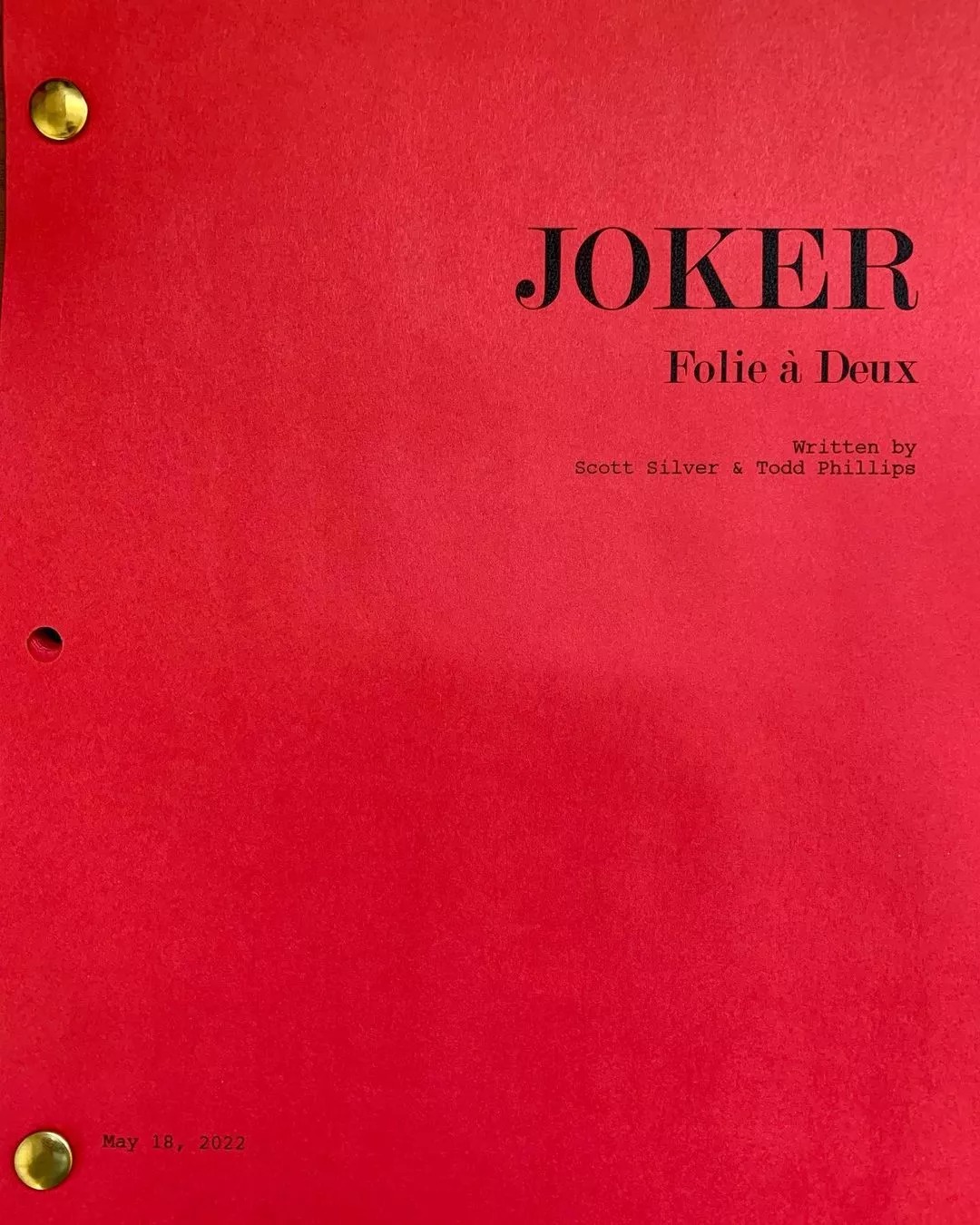 Photo du script du film Joker 2. Photo du script du film Joker 2.