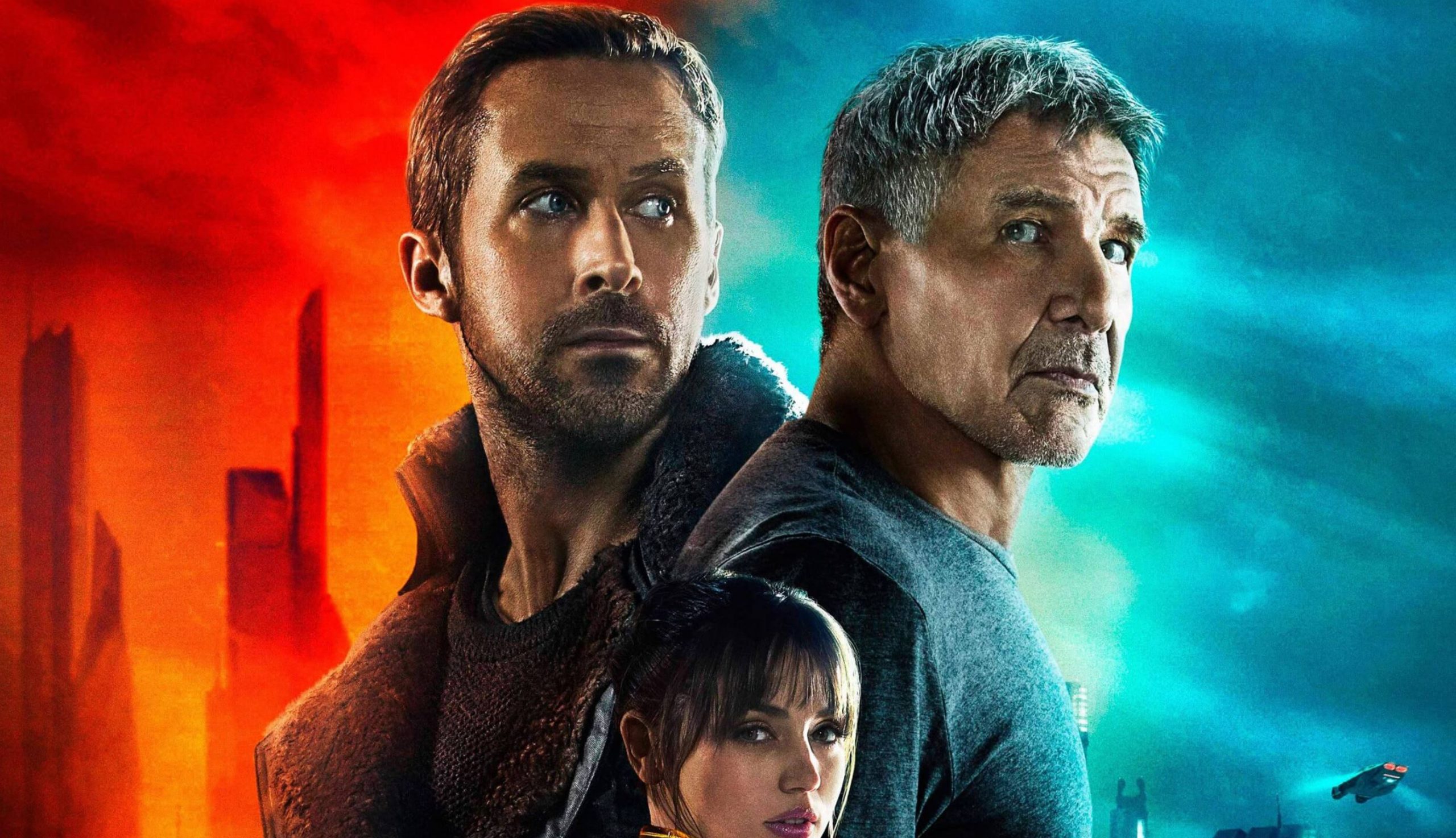 Affiche de Blade Runner 2049 prÃ©sentant Ryan Gosling, Harrison Ford et Ana de Armas.