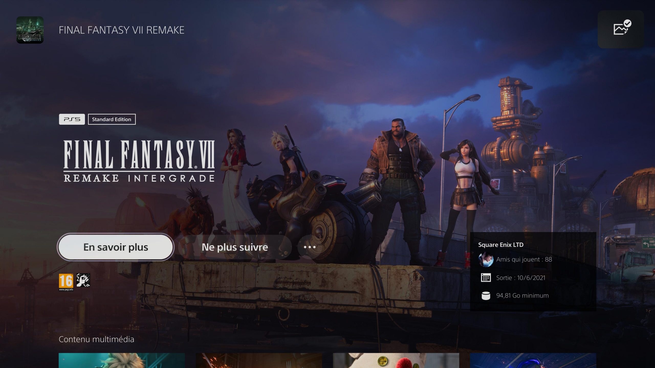 Ps Plus FF7 Remake Intergrade PS5 bug 