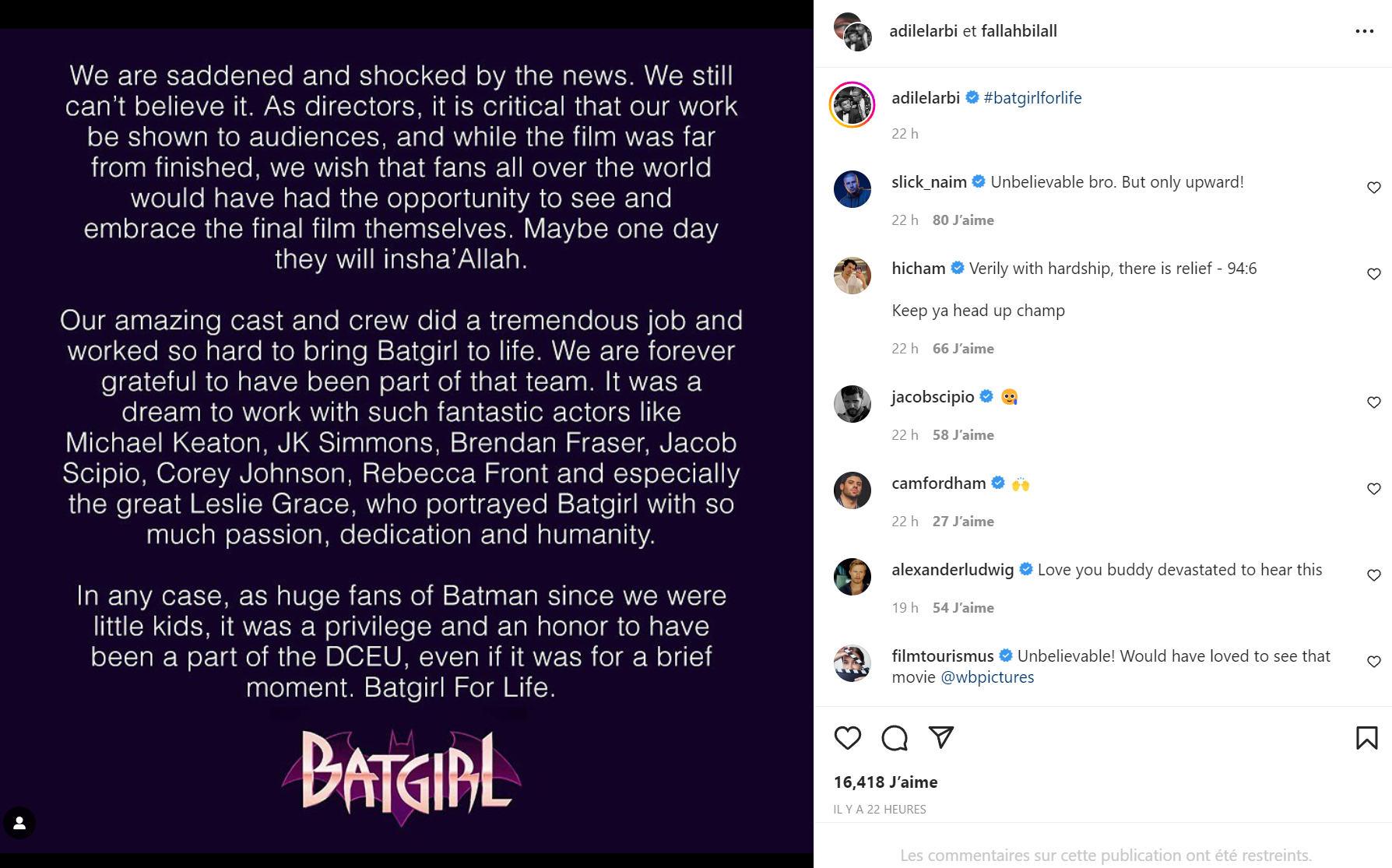 Les réalisateurs de Batgirl sous le choc Les réalisateurs de Batgirl sous le choc