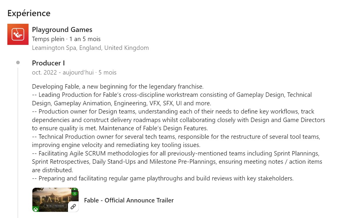 Fable 4 Developpeur profil Fable 4 Developpeur profil