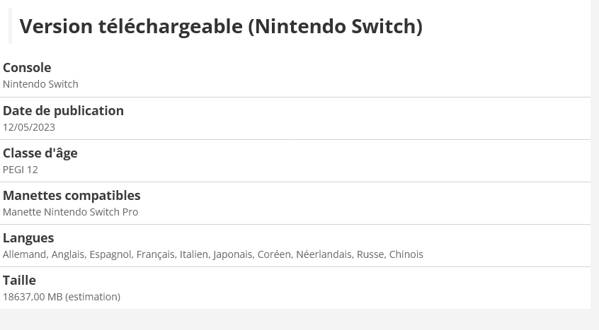 Zelda tears of the kingdom poids