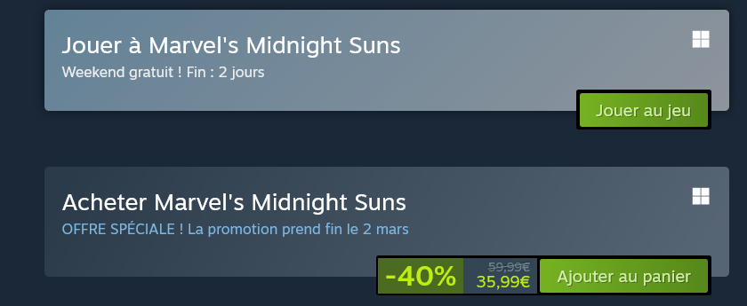 Marvel's Midnight Suns gratuit sur Steam