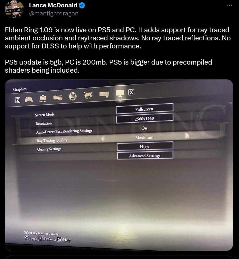 Elden Ring ray tracing Twitter
