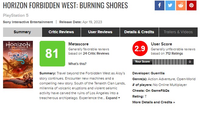 horizon forbidden west DLC metacritic horizon forbidden west DLC metacritic
