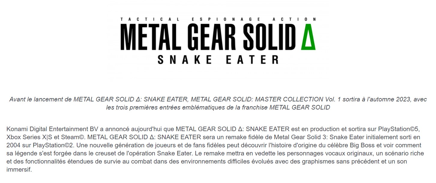 Metal Gear Solid 3 Remake Metal Gear Solid 3 Remake