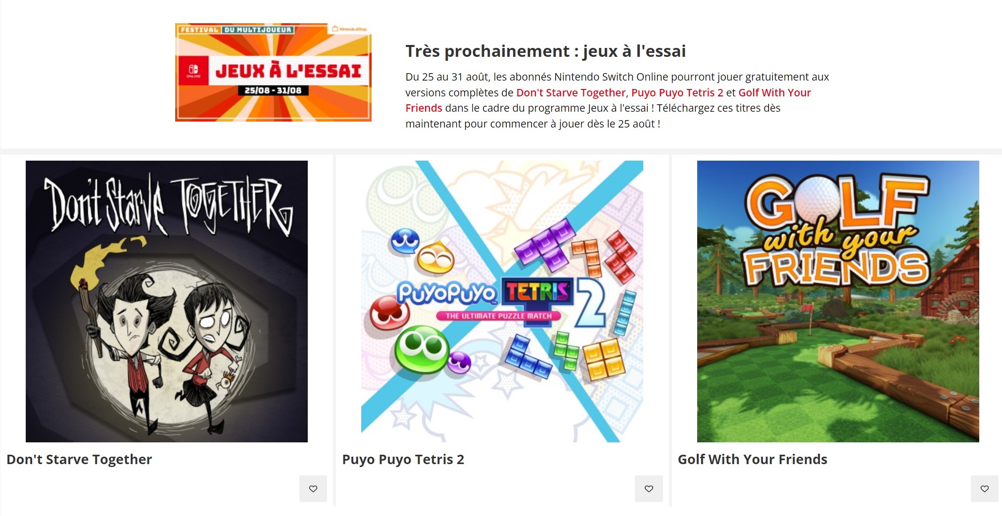 jeux gratuits Nintendo Switch