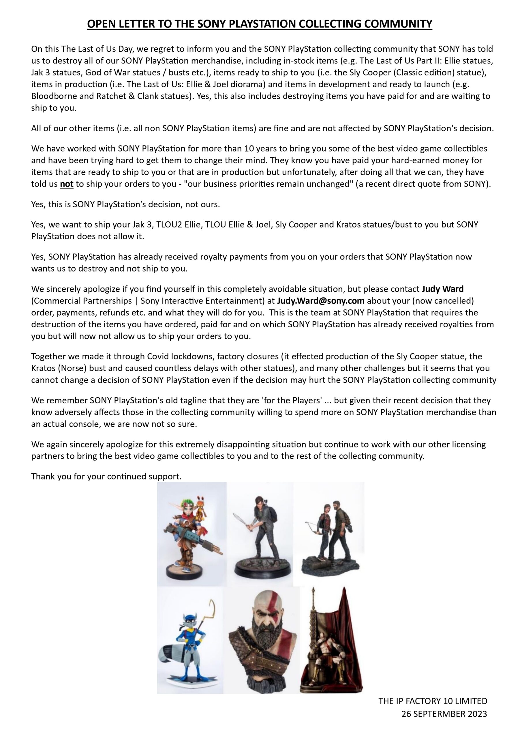 La lettre de Gaming Heads concernant PlayStation.